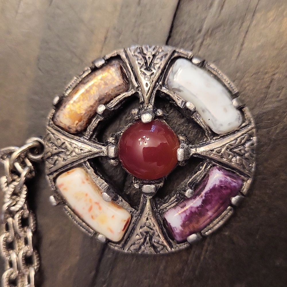 Pewter Gemstone Celtic Pendant Necklace - Picture 3 of 10